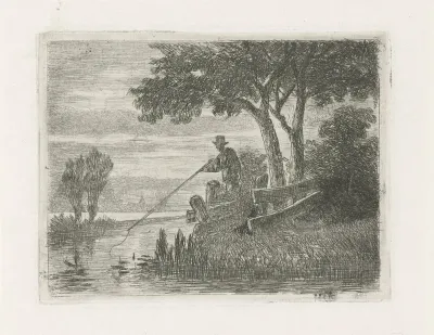 Visser aan de oever van een rivier