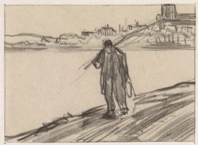 Visser lopend langs een vaart