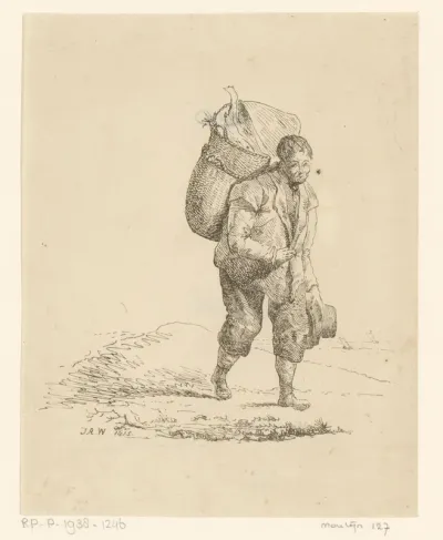 Visser lopend op het strand