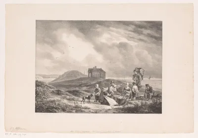 Vissers in de Scheveningse duinen nabij paviljoen Von Wied