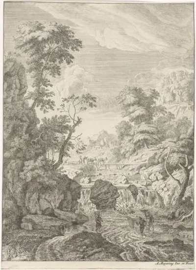 Vissers met schepnetten in een rivier
