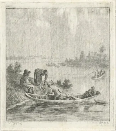 Vissers op een rivier