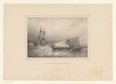 Vissersboot en zeilschip voor anker