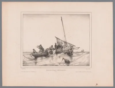 Vissersboot op zee met zes opvarenden