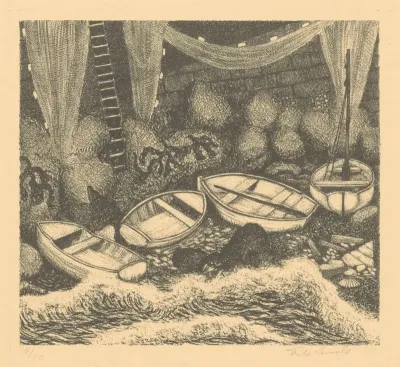 Vissersboten aan de kust