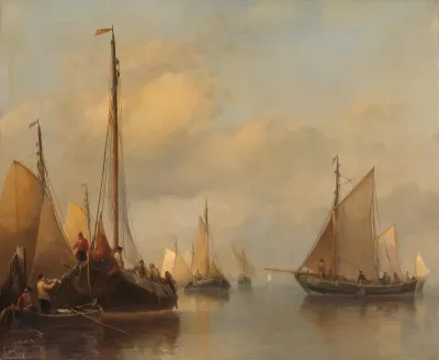 Vissersboten op kalm water