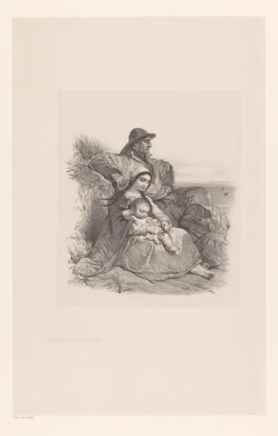 Vissersfamilie uit Blankenberge rustend in de duinen