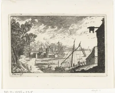 Vissershaven met aanmerend schip