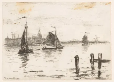 Vissersschepen op de Maas voor Dordrecht