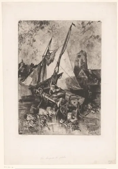 Vissersschuiten in de haven van een dorp
