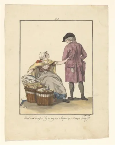 Visverkoopster en klant