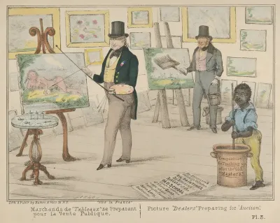 Vive la France, Marchands de "Tableaux" se Preparant pour la Vente Publique / Picture "Dealers" Preparing for "Auction"