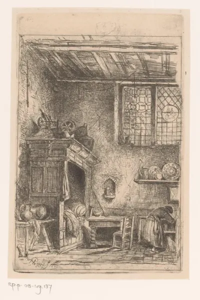 Vlaams interieur met bedstee