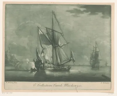 Vlaggenschip vuurt een saluut voor het vertrek van de ankerplaats