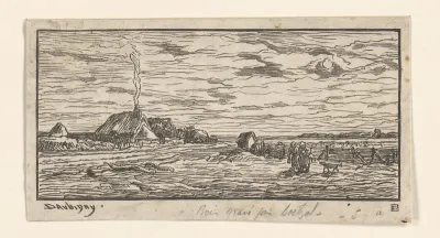 Vlak landschap met boerderijen
