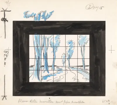 Vlak landschap met bomen langs een pad