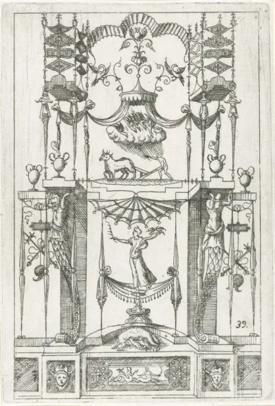 Vlakdecoratie met middenonder Romulus en Remus bij de wolvin