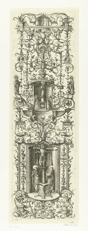 Vlakdecoratie met onderaan de Kruisiging