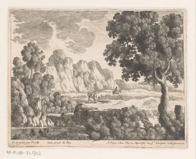 Vlakte in heuvelachtig landschap met figuren