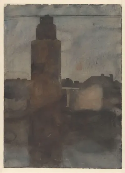 Voet van de Montelbaanstoren, bij avond
