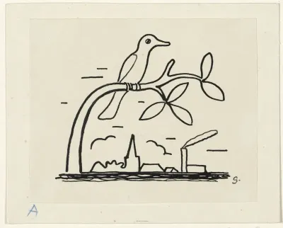 Vogel op een tak voor een skyline