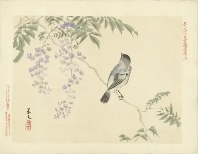 Vogel op wisteriatak