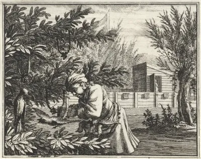 Vogelvanger bij een vogel en aas in een boom