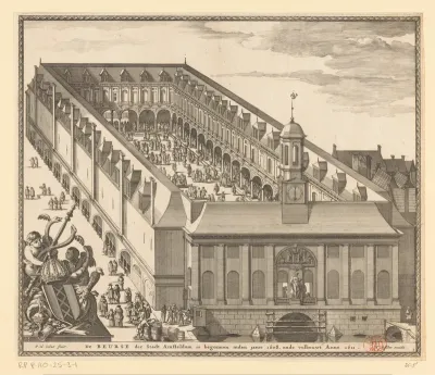Vogelvluchtgezicht op de Beurs van Hendrik de Keyser te Amsterdam, na 1668