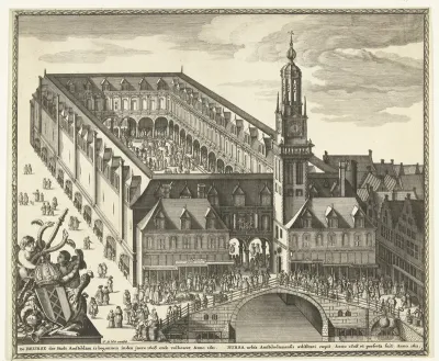 Vogelvluchtgezicht op de Beurs van Hendrik de Keyser te Amsterdam, voor 1668