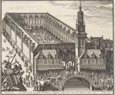 Vogelvluchtgezicht op de Beurs van Hendrik de Keyser te Amsterdam, voor 1668