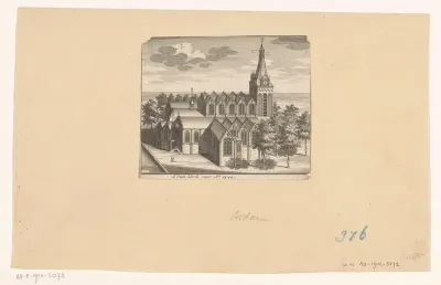 Vogelvluchtgezicht op de Oude Kerk te Amsterdam, voor 1544