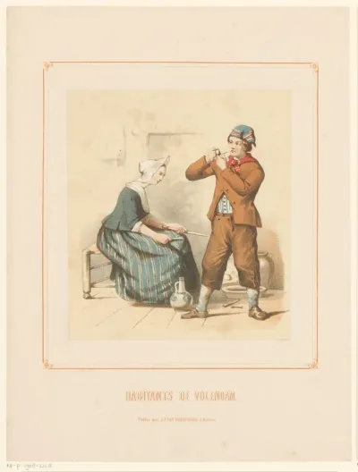 Volendamse man en vrouw in interieur