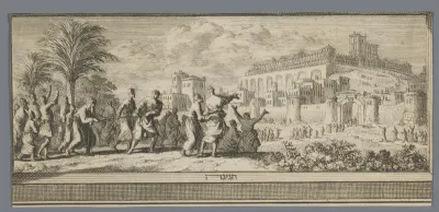 Volk bewondert het bouwen van de Tempel te Jerusalem