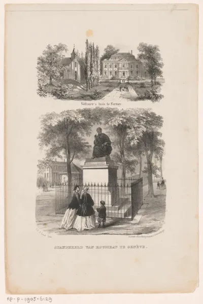 Voltaire's huis te Ferney standbeeld van Rousseau te Genève