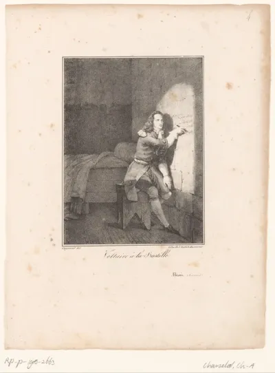 Voltaire schrijft op de muur van zijn cel in de Bastille