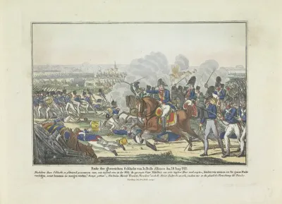 Von Blücher leidt de Pruisische troepen in de slag bij Waterloo, 1815