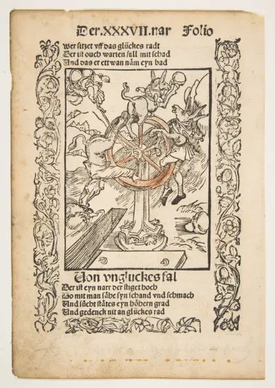 Von Ungluckes Fal, title page chapter 37 from "Sebastian Brandt, Das Narrenschrift"