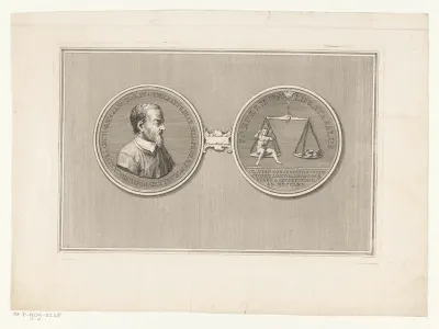 Voor- en achterzijde medaille met portret van professor Santorio Santorio