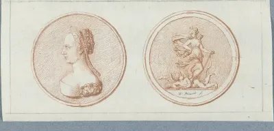 Voor- en achterzijde van een penning met het portret van Diane de Poitiers