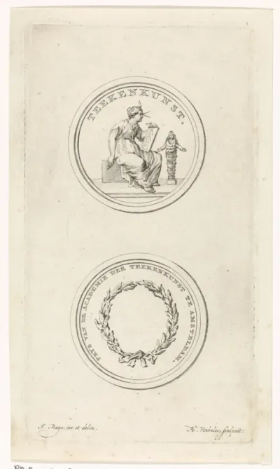 Voor- en achterzijde van medaille van de academie der tekenkunst te Amsterdam