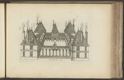 Vooraanzicht in vogelvluchtperspectief van landhuis D