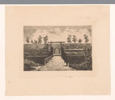 Vooraanzicht op de poort van Nimy