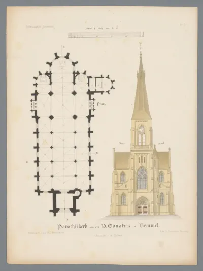 Vooraanzicht van de kerk van de H. Donatus