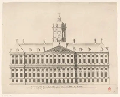 Voorgevel (oostzijde) van het Stadhuis op de Dam