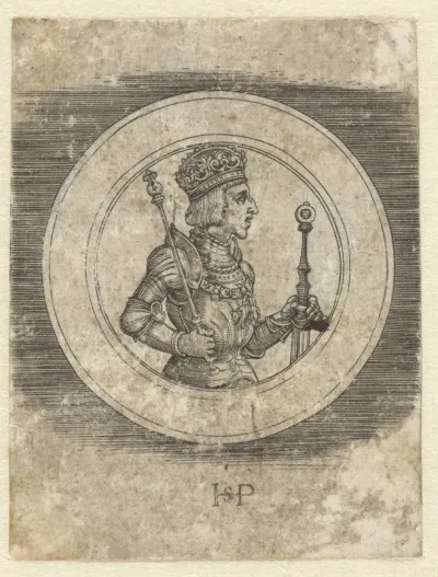 Voorkant van penning met portret van koning Ferdinand I van Hongarije en Bohemen, ten halven lijve