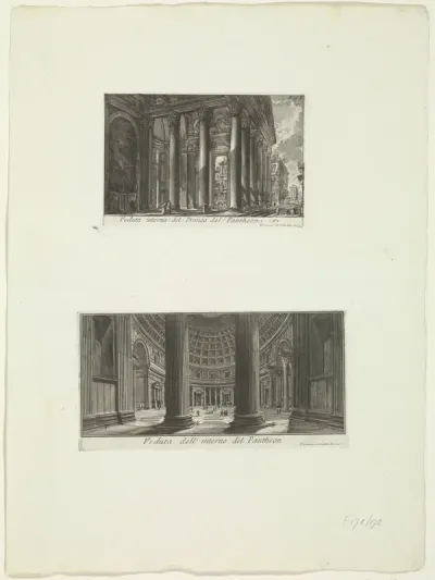Voorportaal en interieur van het Pantheon te Rome