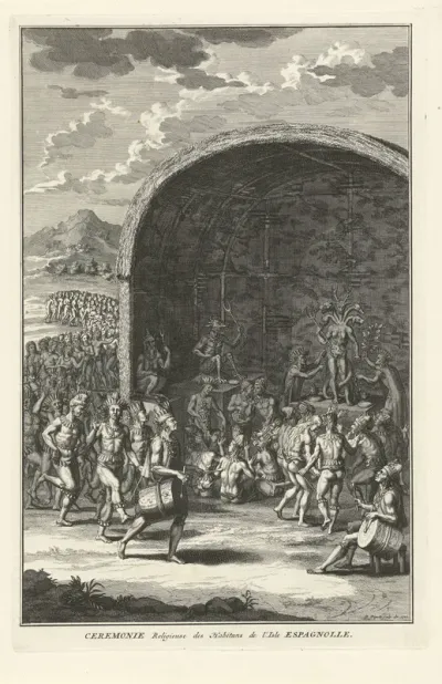 Voorstelling van een religieuze ceremonie op het eiland Hispaniola