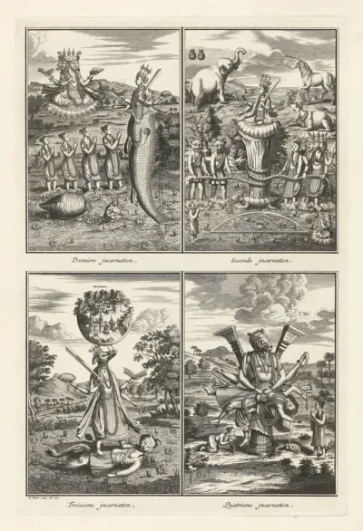 Voorstellingen van de incarnaties van de Indiase god Vishnu