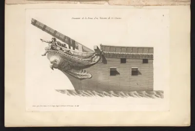 Voorsteven en boegbeeld van een zeilschip met 50 kanonnen