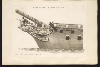 Voorsteven en boegbeeld van een zeilschip met 74 kanonnen